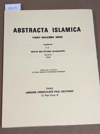 Item #10004 Abstracta Islamica Vingt - Deuxième série. Supplément à la Revue des études...