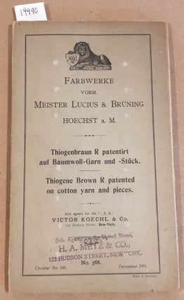 Item #14490 Thiogene Brown R patented on Cotton yarn and pieces of Farbwerke Vorm. Meister...