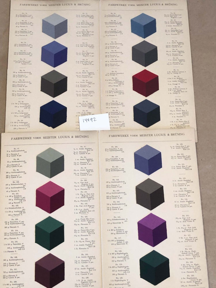 Item #14492 Incomplete set of Dyed fabric samples 49 - 120 plus 13 others of Farbwerke Vorm. Meister Lucius & Bruning. Meister Lucius, Bruning.