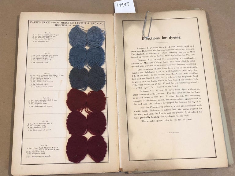 Item #14493 Incomplete Sample book of Dyed Wool yarn Alizarine colours of Farbwerke Vorm. Meister Lucius & Bruning. Meister Lucius, Bruning.