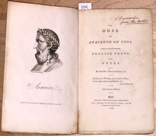 Item #2906 The Odes of Anacreon of Teos Literally Translated into English Prose with Notes...