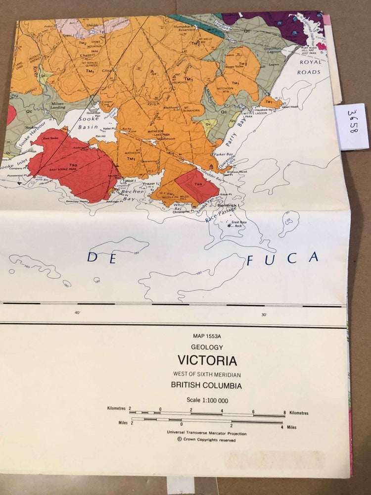 Item #3658 folded Map Geology of Victoria West of Sixth Meridian British Columbia. Geological Survey of Canada.
