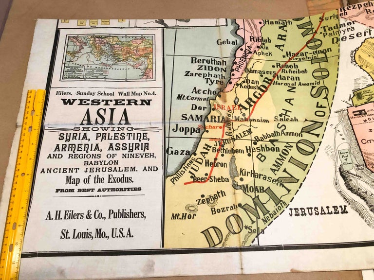 Item #3674 Eilers Sunday School Wall Map No. 4 Western Asia Showing Syria Palestine, Armenia, Assyria.... Map of the Exodus. A. H. Eilers.