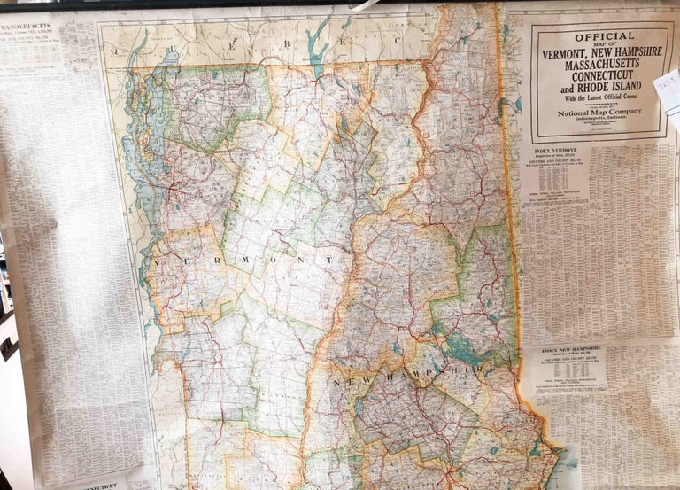 Item #3675 Official Map of Vermant, New Hampshire, Massachusetts, Connecticut and Rhode Island and Maine Wall Map. National Map Company.