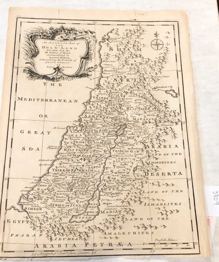 Item #3809 An Accurate Map of the Holy Land Divided into the Twelve Tribes of Israel, Accomodated to Sacred History & describing the Travels of Jesus Christ. Emanuel Bowen.