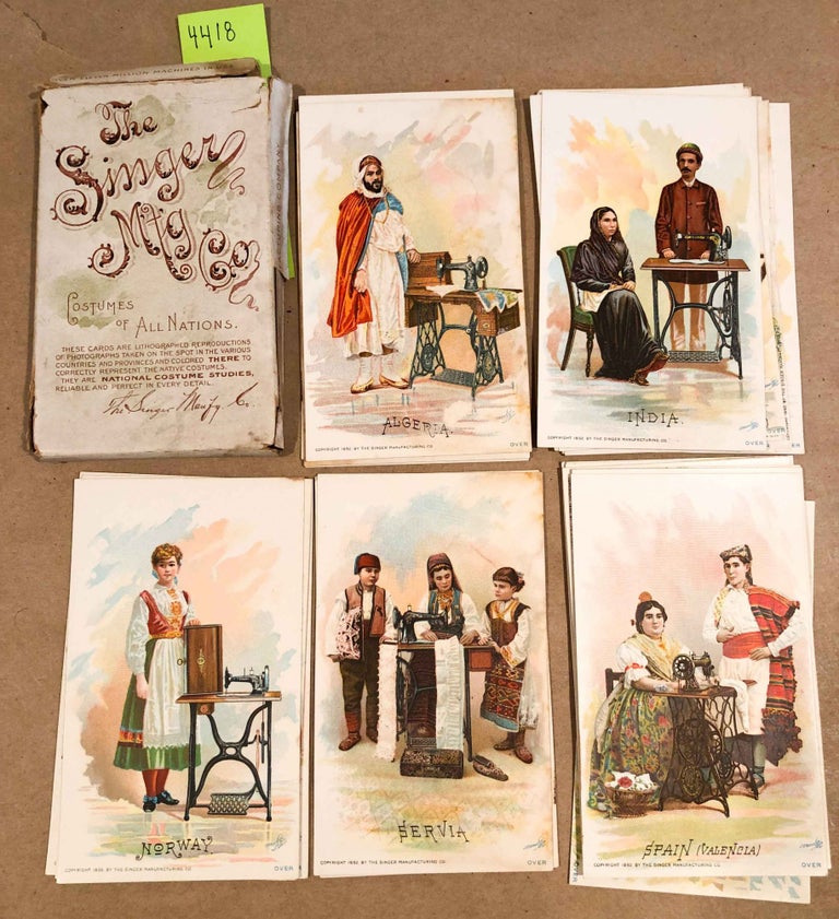 Item #4418 Costumes of all Nations - Singer Sewing Machine advertisements 36 cards in case. Singer Sewing Machines.