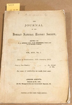 Item #5355 The Journal of the Bombay Natural History Society Vol. XXX Nos. 2 (1 issues). R. A....