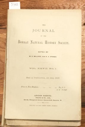Item #5365 The Journal of the Bombay Natural History Society Vol. XXVII Nos.. 1- 5 1920 - 1921...