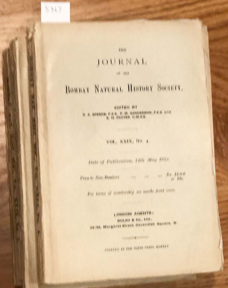 Item #5367 The Journal of the Bombay Natural History Society Vol. XXIX Nos.. 1- 4 plus 2 index issues 1923 - 1924 (complete vol.). W. S. Millard, R. A. Spence, N. B. Kinnear, eds.