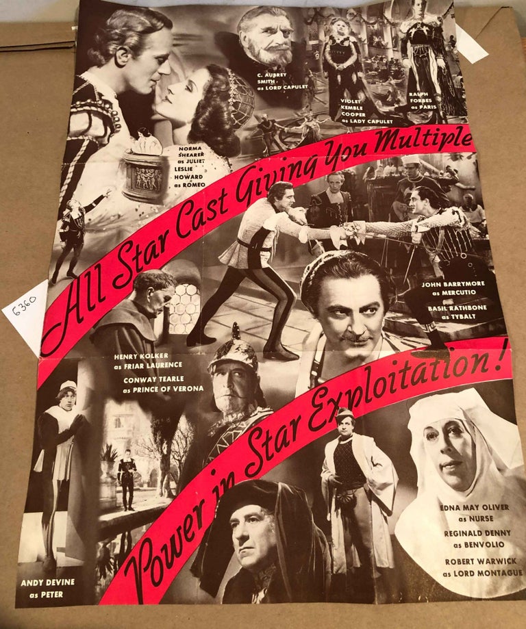 Item #6360 Romeo and Juilet movie poster 1936. Norma Shearer C. Aubrey Smith, Andy Devine, Basil Rathbone, John Barrymore, Leslie Howard.