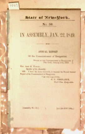Item #7027 State of New York Annual Report of the Commissioners of Emigration Jan. 17th, 1849....