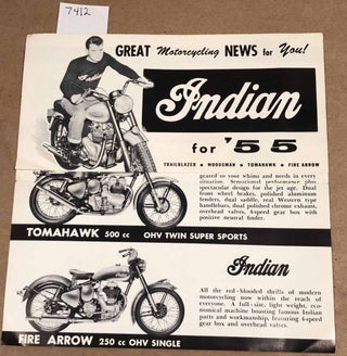 Item #7412 Indian Motorcycle 1955 advertising brochure Trailblazer Woodsman Tomahawk Fire Arrow....
