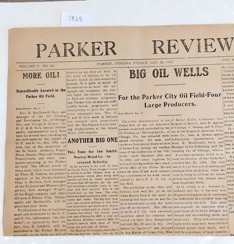 Item #7828 Parker Review. Parker, Indiana Vol. V No. 42 Friday Jan. 22, 1904