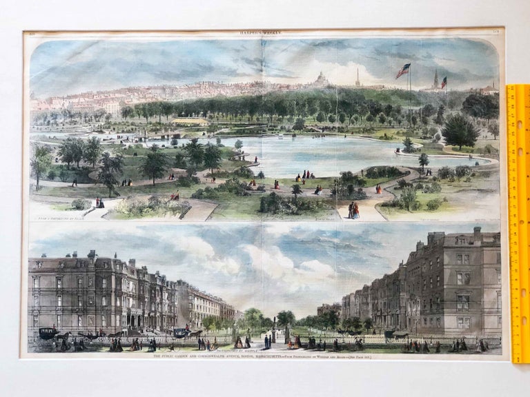 Item #7924 Hand Colored View of Boston Commons and Commonwealth Ave. From Sept 7, 1867 Harper's Weekly. Harpers Weekly.