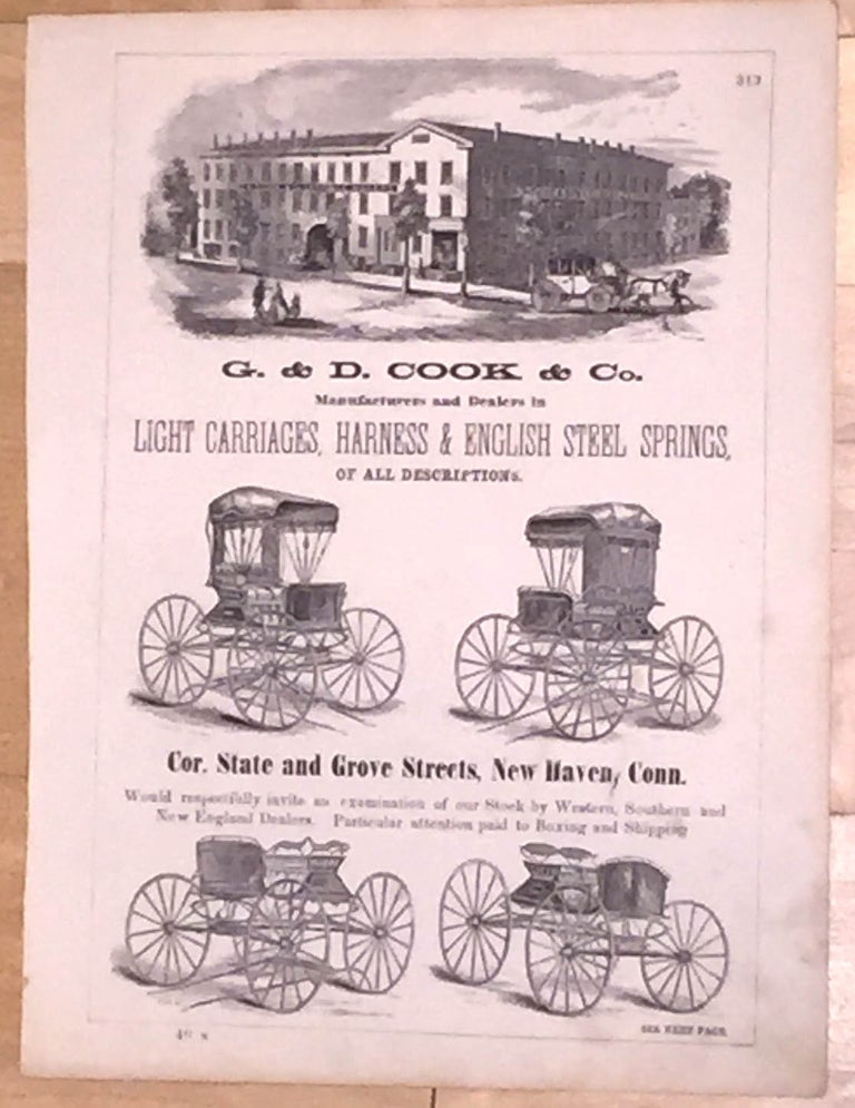 Item #8062 G. &. D. Cook & Co. Manufacturers and Dealers in Light Carriages, Harness & English Steel Springs (Broadsheet advertisement). G. Cook, D.
