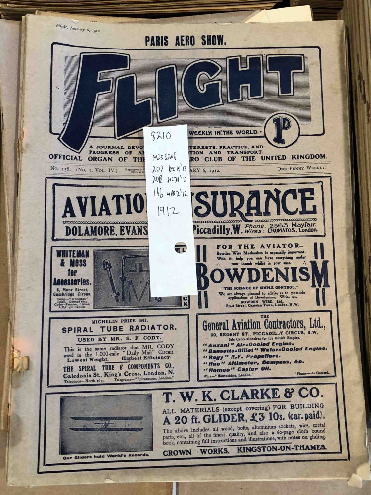Item #8210 FLIGHT A Journal Devoted to the Interests, Practice, and Progress of Aerial Locomotion and Transport (Jan. - Dec , 1912 49 issues - 3 missing from year)