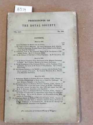 Item #8574 Proceedings of the Royal Society Vol. XXIV No. 168 March 1876. Royal Society
