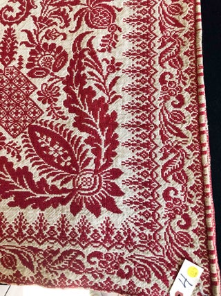 Item #90013 American Coverlet ca 75" x 83" ca. 1870 red on beige. unknown