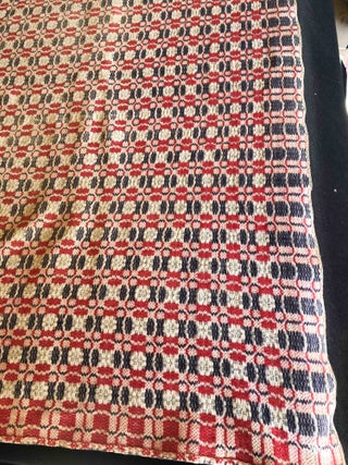 American Coverlet ca 63" x 93" ca. 1870 red, white, blue