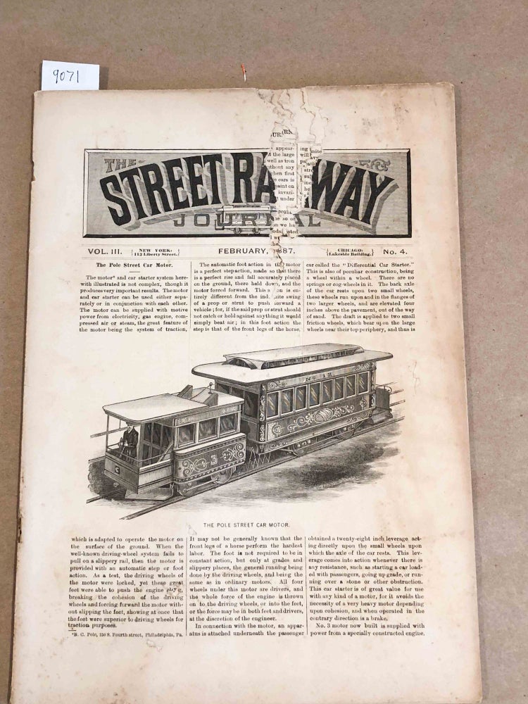 Item #9071 The Street Railway Journal (Vol. III no. 4, Feb. , 1887). E. P. Harris, ed.