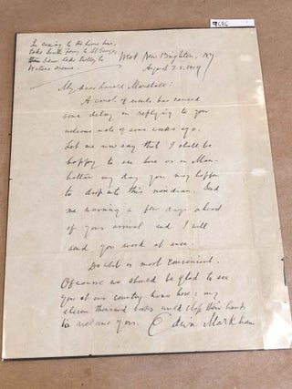 Item #9686 Manuscript letter from Edwin Markham to Harold Marshall April 25, 1919. Edwin Markham