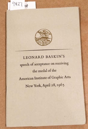 Item #9827 Leonard Baskin's Speech of Acceptance on Receiving the Medal of the American Institute...